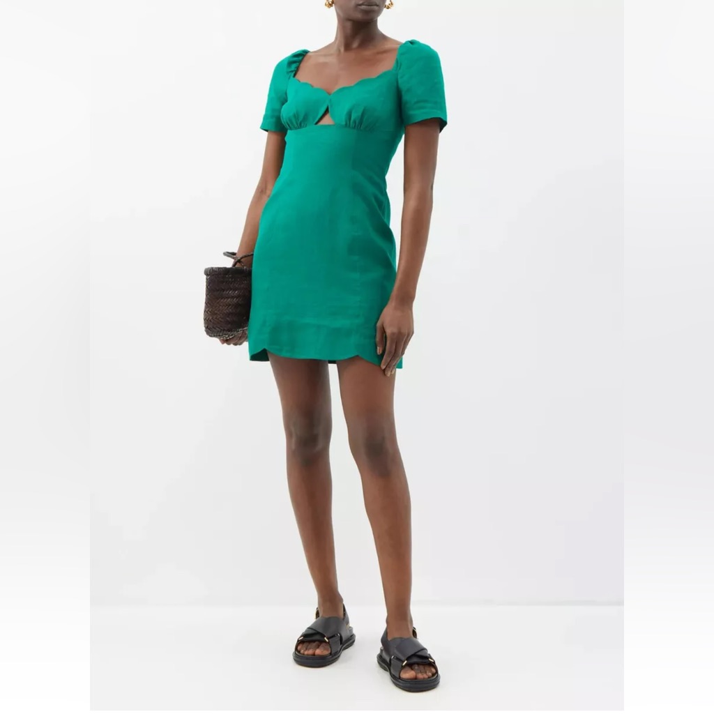 Saloni Halle Scallop-Neck Cutout Linen Mini Dress